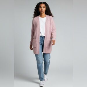 Pale Pink Long  Open Cardigan w Pockets, 4 Seasons